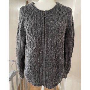 EUC Vintage Croft & Barrow Gray Cable Knit Cardigan Sweater XL Wool Silk Blend
